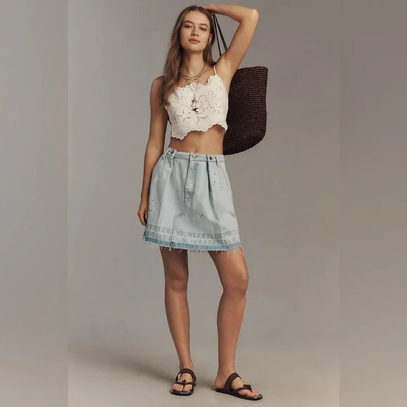 NWT! Anthro Lana Wash + Paint Splat  Pilcro Reworked Denim Mini Skirt -  🛹 - Picture 3 of 6